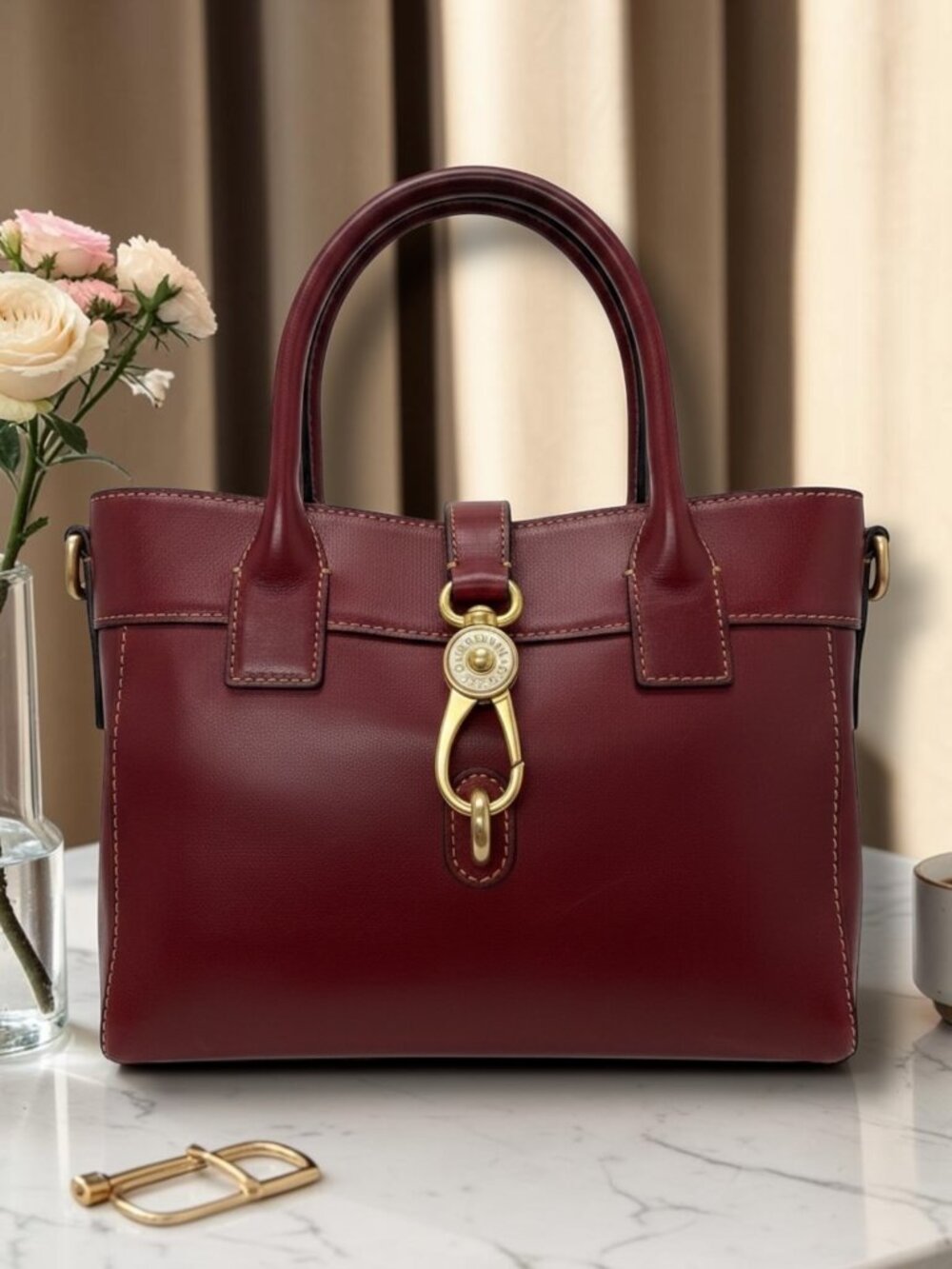 Dooney & Bourke Florentine Leather Latch Barlow Satchel Bordeaux
